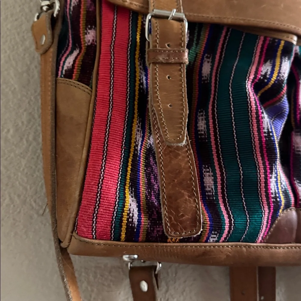 Nena & Co. Brown Leather & Multicolor Woven Backpack Satchel - Picture 3 of 13